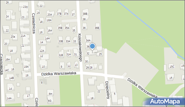Warszawa, Kossakowskiego Jana, 32a, mapa Warszawy