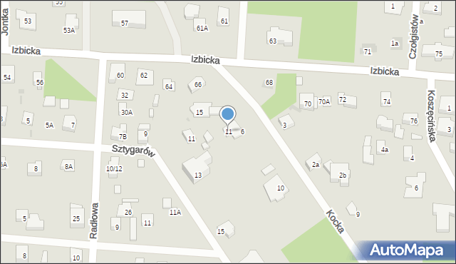 Warszawa, Kocka, 11, mapa Warszawy