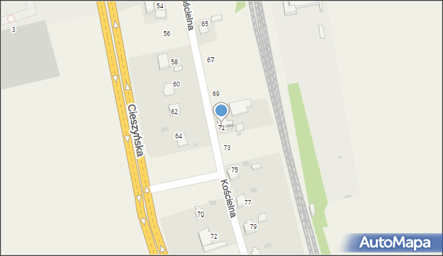 Warszowice, Kościelna, 71, mapa Warszowice