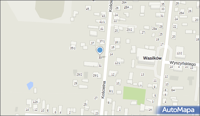 Wasilków, Kościelna, 33, mapa Wasilków