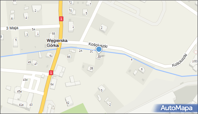 Węgierska Górka, Kościuszki Tadeusza, gen., 2D, mapa Węgierska Górka