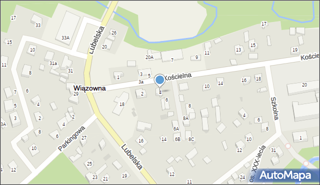 Wiązowna, Kościelna, 4, mapa Wiązowna