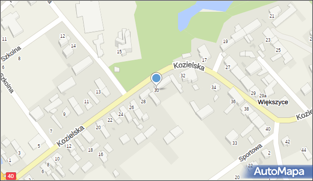 Większyce, Kozielska, 30, mapa Większyce