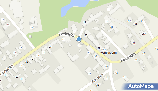 Większyce, Kozielska, 34, mapa Większyce