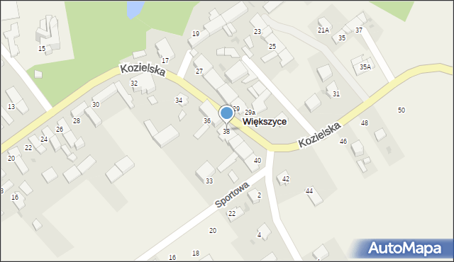 Większyce, Kozielska, 38, mapa Większyce