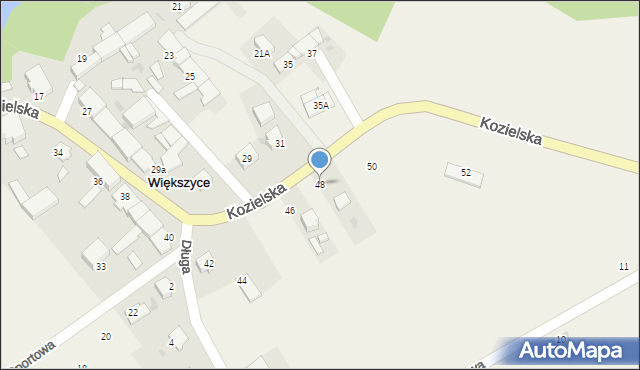 Większyce, Kozielska, 48, mapa Większyce