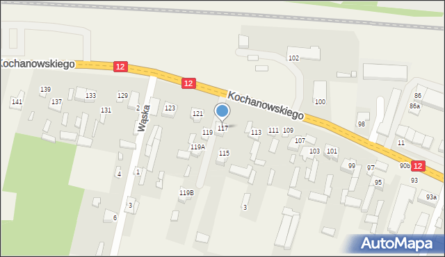 Wieniawa, Kochanowskiego Jana, 117, mapa Wieniawa