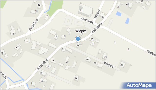 Wieprz, Kościelna, 32, mapa Wieprz