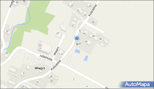 Wieprz, Kościelna, 38, mapa Wieprz