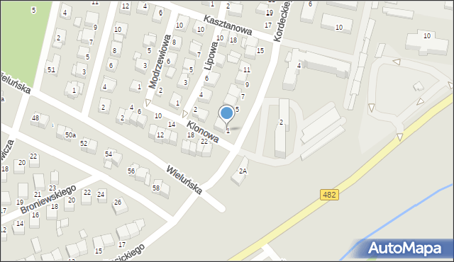 Wieruszów, Kordeckiego Augustyna, ks., 1, mapa Wieruszów