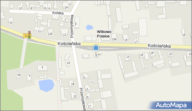 Wilkowo Polskie, Kościańska, 8, mapa Wilkowo Polskie