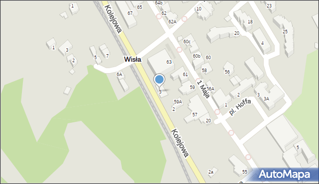 Wisła, Kolejowa, 3, mapa Wisła