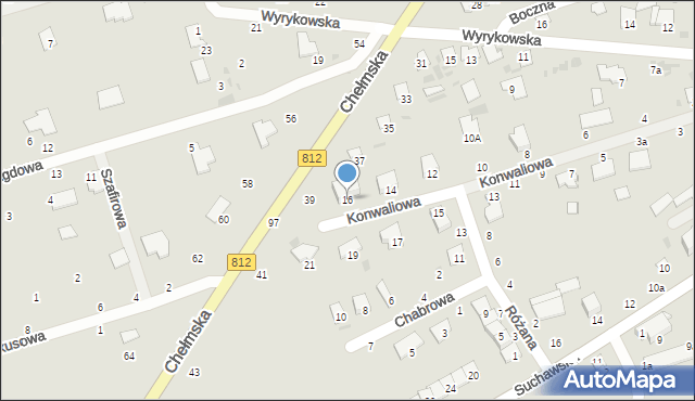 Włodawa, Konwaliowa, 16, mapa Włodawa