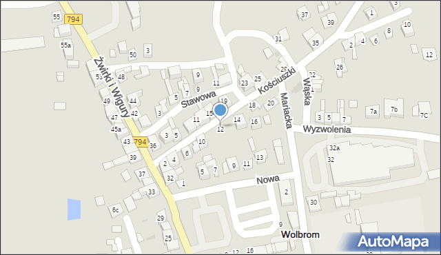 Wolbrom, Kościuszki Tadeusza, gen., 12A, mapa Wolbrom