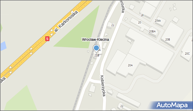 Wrocław, Kobierzycka, 21B, mapa Wrocławia