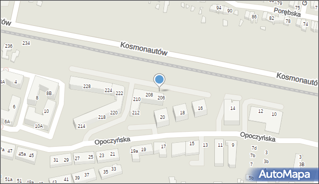 Wrocław, Kosmonautów, 206a, mapa Wrocławia