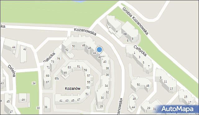 Wrocław, Kozanowska, 42, mapa Wrocławia