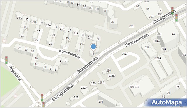 Wrocław, Komorowska, 1, mapa Wrocławia