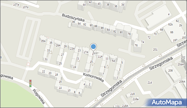 Wrocław, Komorowska, 17, mapa Wrocławia