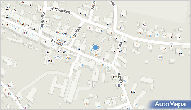 Wschowa, Kostki, ks., 40, mapa Wschowa