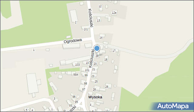 Wysoka, Kościuszki Tadeusza, gen., 19, mapa Wysoka