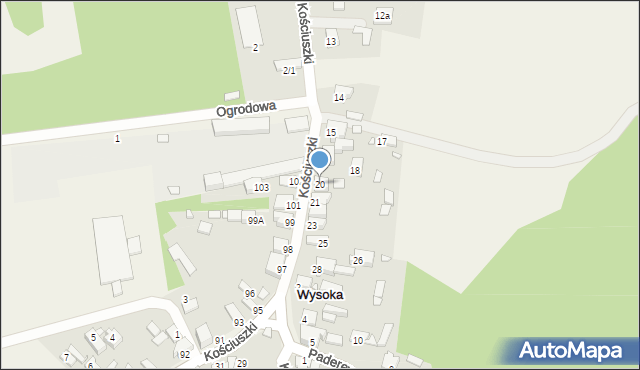 Wysoka, Kościuszki Tadeusza, gen., 20, mapa Wysoka