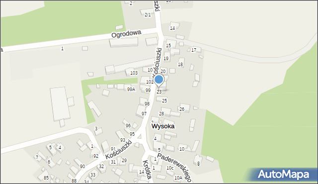 Wysoka, Kościuszki Tadeusza, gen., 23, mapa Wysoka