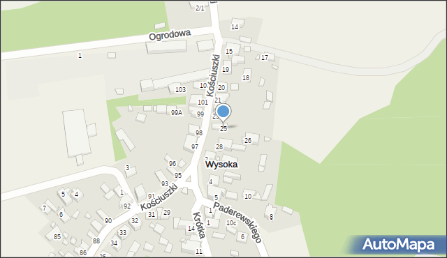 Wysoka, Kościuszki Tadeusza, gen., 25, mapa Wysoka