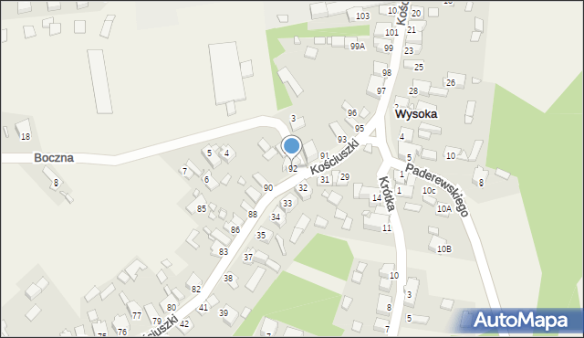 Wysoka, Kościuszki Tadeusza, gen., 92, mapa Wysoka