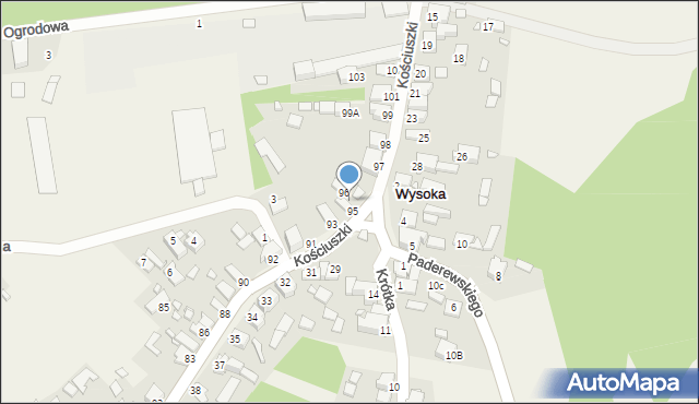 Wysoka, Kościuszki Tadeusza, gen., 96a, mapa Wysoka