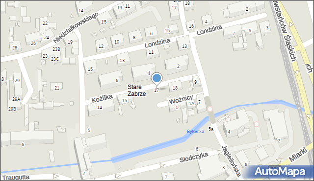 Zabrze, Koźlika Roberta, 17, mapa Zabrza