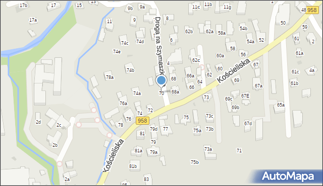 Zakopane, Kościeliska, 70, mapa Zakopanego