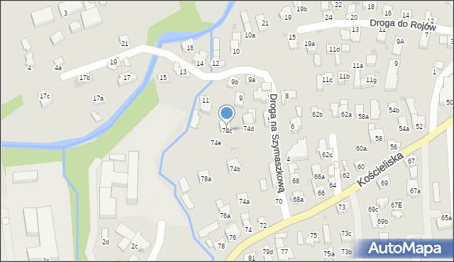 Zakopane, Kościeliska, 74c, mapa Zakopanego