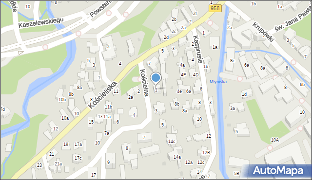 Zakopane, Kościelna, 1, mapa Zakopanego