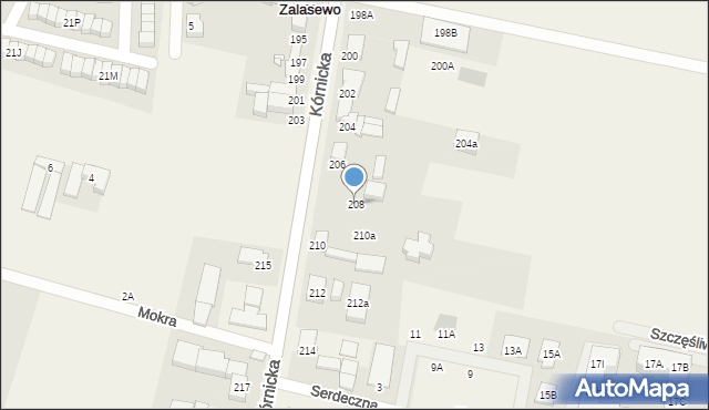 Zalasewo, Kórnicka, 208, mapa Zalasewo