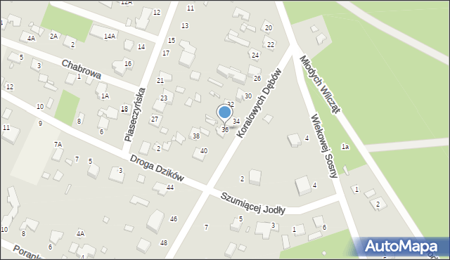 Zalesie Górne, Koralowych Dębów, 36, mapa Zalesie Górne