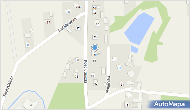 Zaleszany, Kościuszki Tadeusza, gen., 68, mapa Zaleszany