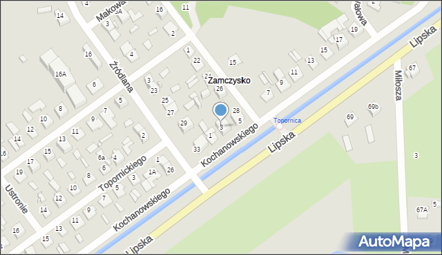 Zamość, Kochanowskiego Jana, 3, mapa Zamościa