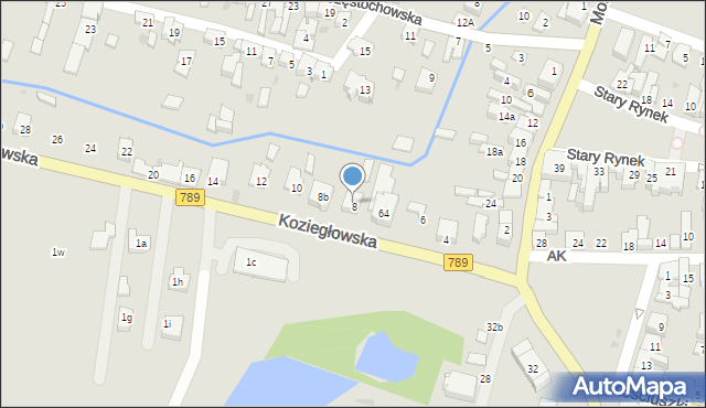 Żarki, Koziegłowska, 8a, mapa Żarki