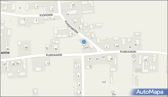 Zastów, Kosynierów, 1, mapa Zastów