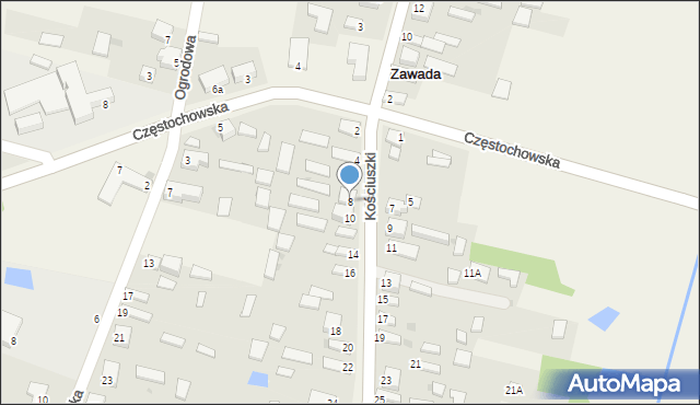 Zawada, Kościuszki Tadeusza, gen., 8, mapa Zawada