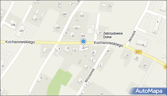 Zebrzydowice, Kochanowskiego Jana, 14, mapa Zebrzydowice