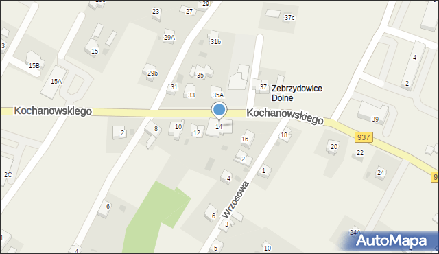 Zebrzydowice, Kochanowskiego Jana, 14, mapa Zebrzydowice