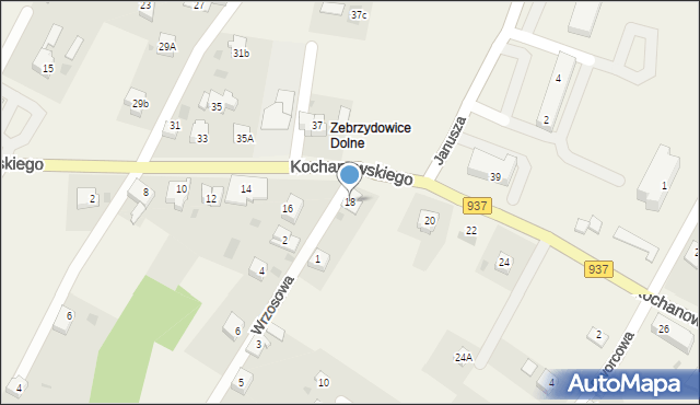 Zebrzydowice, Kochanowskiego Jana, 18, mapa Zebrzydowice