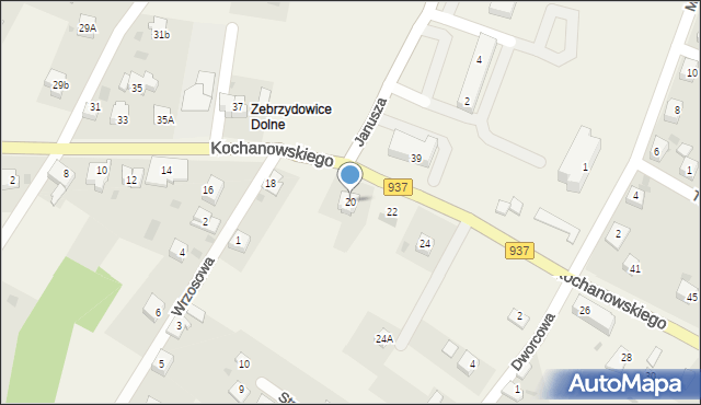 Zebrzydowice, Kochanowskiego Jana, 20, mapa Zebrzydowice