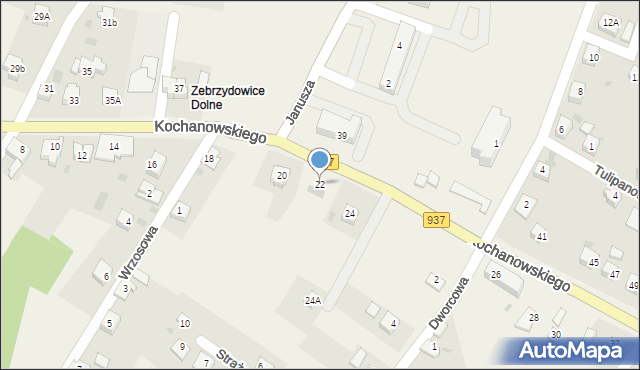 Zebrzydowice, Kochanowskiego Jana, 22, mapa Zebrzydowice