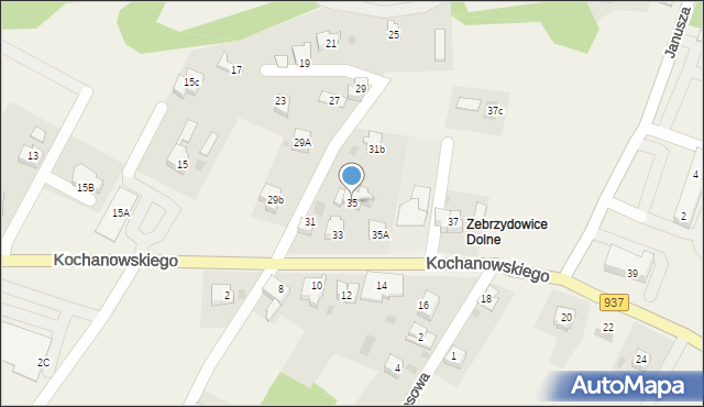 Zebrzydowice, Kochanowskiego Jana, 35, mapa Zebrzydowice