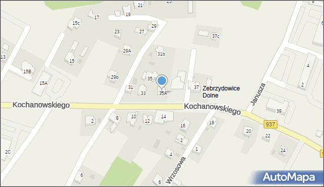 Zebrzydowice, Kochanowskiego Jana, 35A, mapa Zebrzydowice