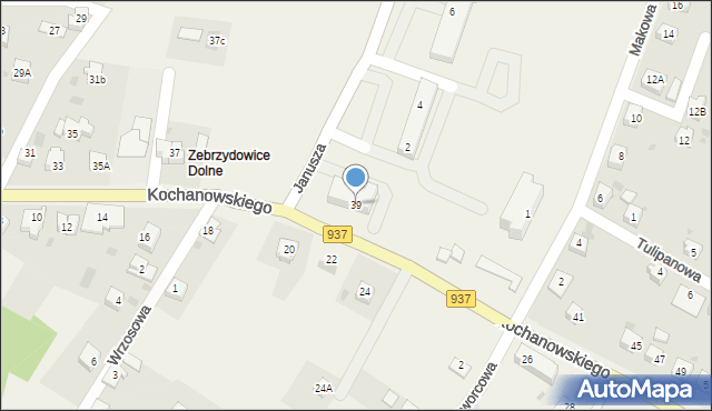 Zebrzydowice, Kochanowskiego Jana, 39, mapa Zebrzydowice