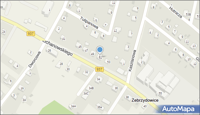 Zebrzydowice, Kochanowskiego Jana, 51, mapa Zebrzydowice